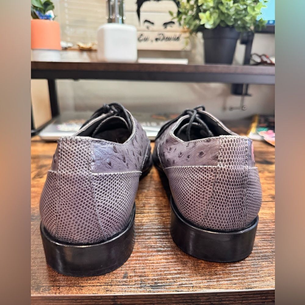 Stacy Adams Amori Ostrich Quill Oxford Gray Toe Leather Shoes size 12 - Picture 7 of 10